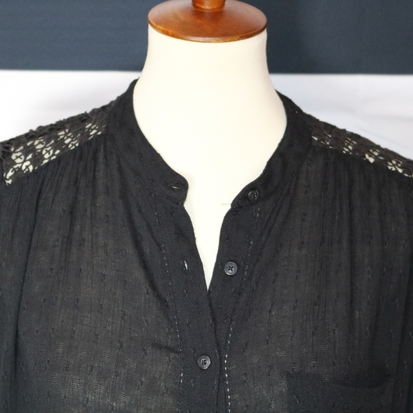 NWT FREE PEOPLE Crochet Button Down Blouse Black - Picture 4 of 6